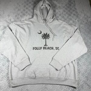 Pacific & Co Hoodie Mens XL Gray Heavy Folly Beach SC Palm Tree Graphic